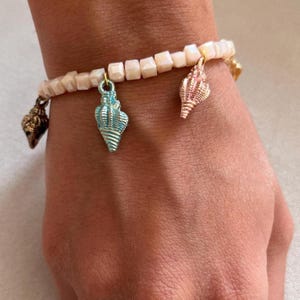 Seashell Charm Bracelet: Pastel Beads, Gold Accents - Custom Jewelry