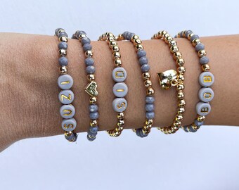 Custom Beaded Name Bracelet,Personalized Word Jewelry,Gold Bead Bracelet