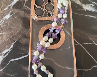 Personalized Gemstone Phone Charm Strap,Natural Quartz Beaded Phone Chain