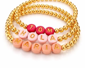 18K Gold Filled Bead  Bracelet, Personalized Word Bracelet