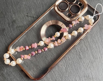 Personalized Gemstone Phone Charm Strap: Custom Name Beaded Phone Chain