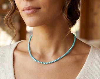 Gargantilla de cuentas turquesas: collar bohemio hecho a mano con piedras preciosas