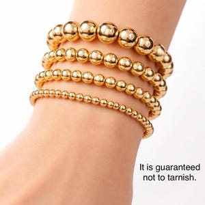 Bracciale con perline placcato oro 18 carati, gioiello minimalista impilabile, misure 4 mm-6 mm-8 mm-10 mm