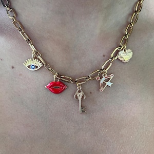 Custom Charm Necklace: Gold Plated Brass Charms & Natural Stone