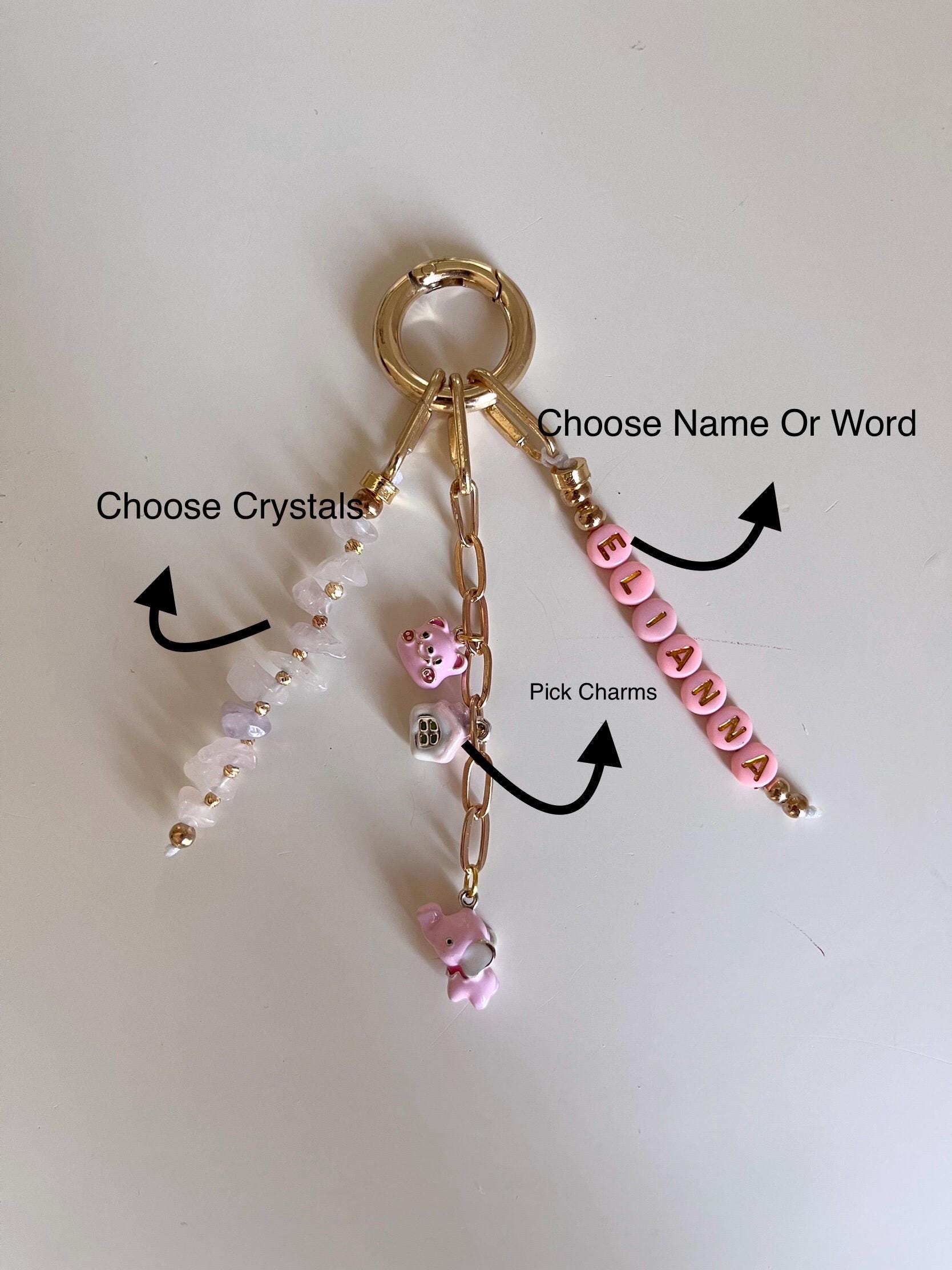 Personalized Crystal & Letter Bead Keyring: Custom Name Charm