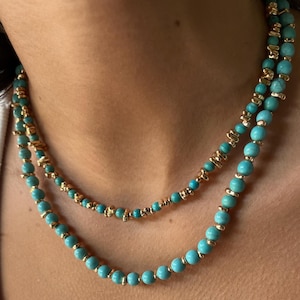 Turquoise Beaded Choker Necklace: Handmade Gemstone Boho Jewelry