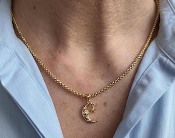 18k Gold überzogene Kettenhalskette, himmlischer Anhänger, Geschenk für sie, Charmehalskette