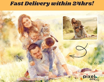 Digital Personalized Watercolor Portrait Christmas Valentine's Day Gift Anniversary Couple Family Gift