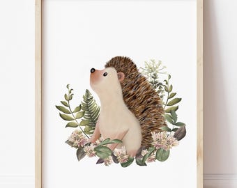 Hedgehog Art Print: Woodland Nursery Decor, Wildlife Illustration