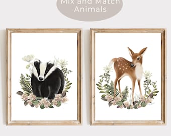 Wildlife Animal Art Prints: Woodland and Forest, Set of 2