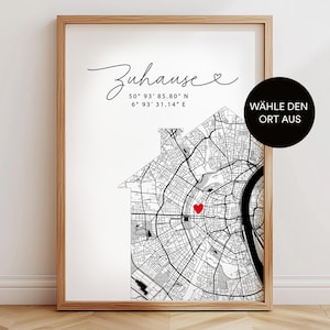 Zuhause Poster – Personalisiertes Stadtplan-Bild, Koordinaten Wandkunst, Geschenk für Einzug, Hausbau, Wohnung