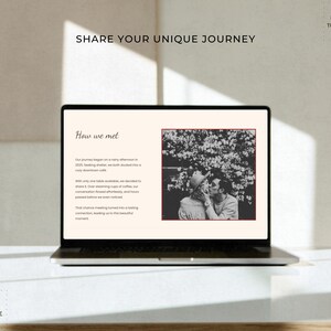 Wedding website 'How We Met' page featuring personalized love story text and vintage-inspired design.
