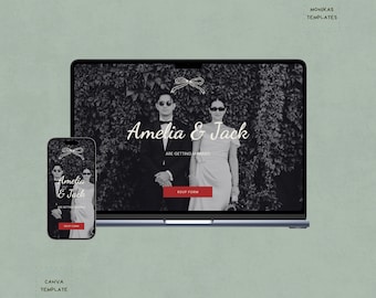 Vintage Hollywood Wedding Website Canva Template - Editable RSVP Tracker & Customizable Design - By MonikasTemplates