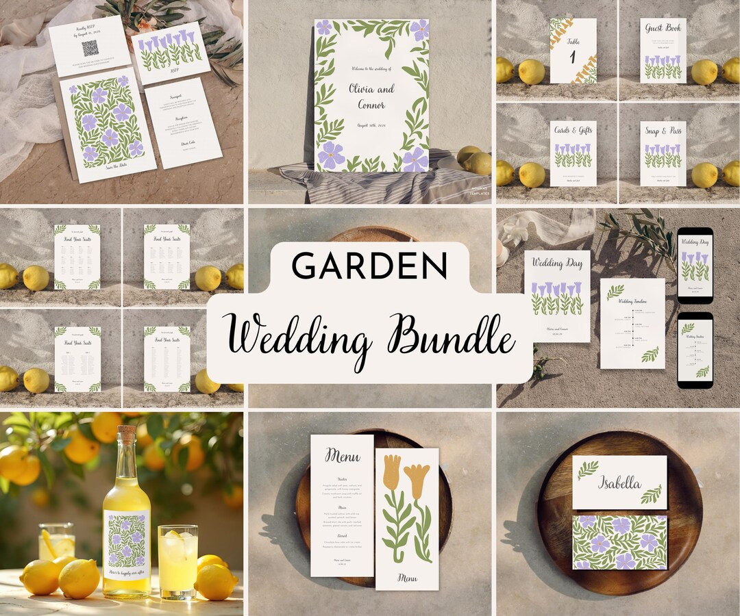 Modern Floral Wedding Template Suite – Editable Canva Invite, Signs ...