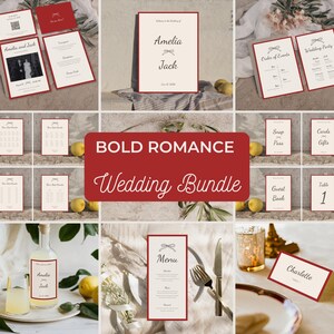 Classy Bow Wedding Canva Template Bundle: Customizable Invitation with QR Code RSVP, Table and Reception Decor | By MonikasTemplates