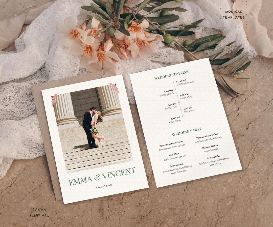 Editable Wedding Program Template With Photo – Minimalist Cute Ceremony ...