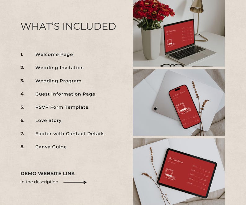 Vintage-inspired multi-page wedding website canva template