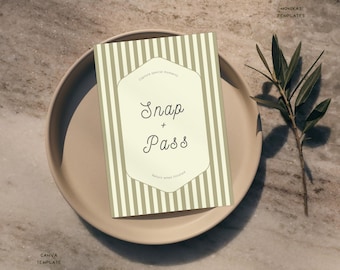 Disposable Camera Wedding Sign Template – Editable Canva, Printable Capture the Moment Sign, Beige Olive Stripes - By MonikasTemplates