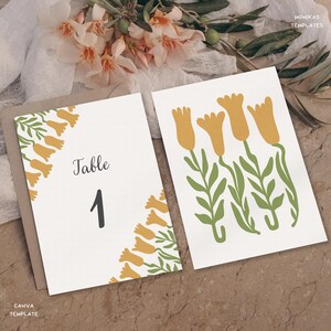 Numéros de table floraux modernes - modèle de toile modifiable, conception abstraite de tulipe, cartes de table de mariage imprimables - téléchargement immédiat