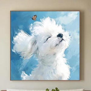 Large Cute White Puppy Dog Pet Wall Oil Painting 3D Minimalist Textured Abstract Painting on Canvas Wall Art For Living Study Room Decor
