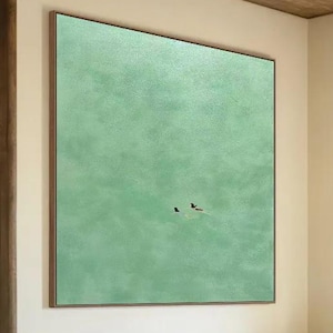 Large Green Swimming in the Sea Wall Oil Painting 3D Minimalist Textured Abstract Painting on Canvas Wall Art For Home Decor Gift