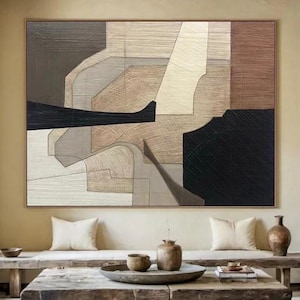 Large Gray Brown Beige Black White Painting Modern 3D Minimalist Textured Abstract Painting on Canvas Wall Art For Living Room Decor Gift
