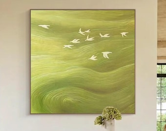 Flock of Swallows in Spring Freedom Oil Textured Abstract Painting on Canvas Wall Art For Home Deco Living Room Gift