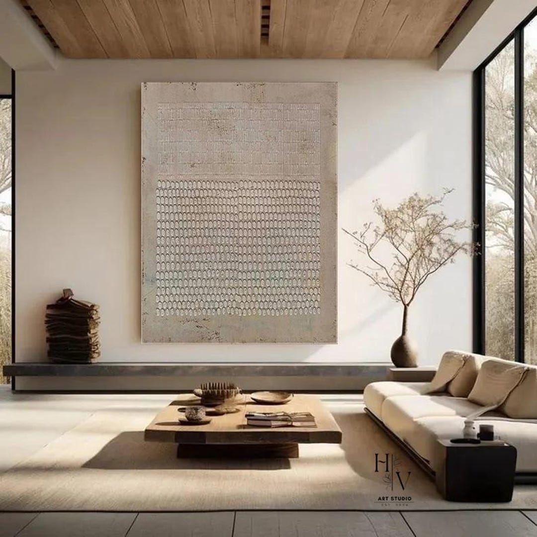 Large Wabi Sabi Beige Painting Modern 3D Minimalist Textured Abstract ...