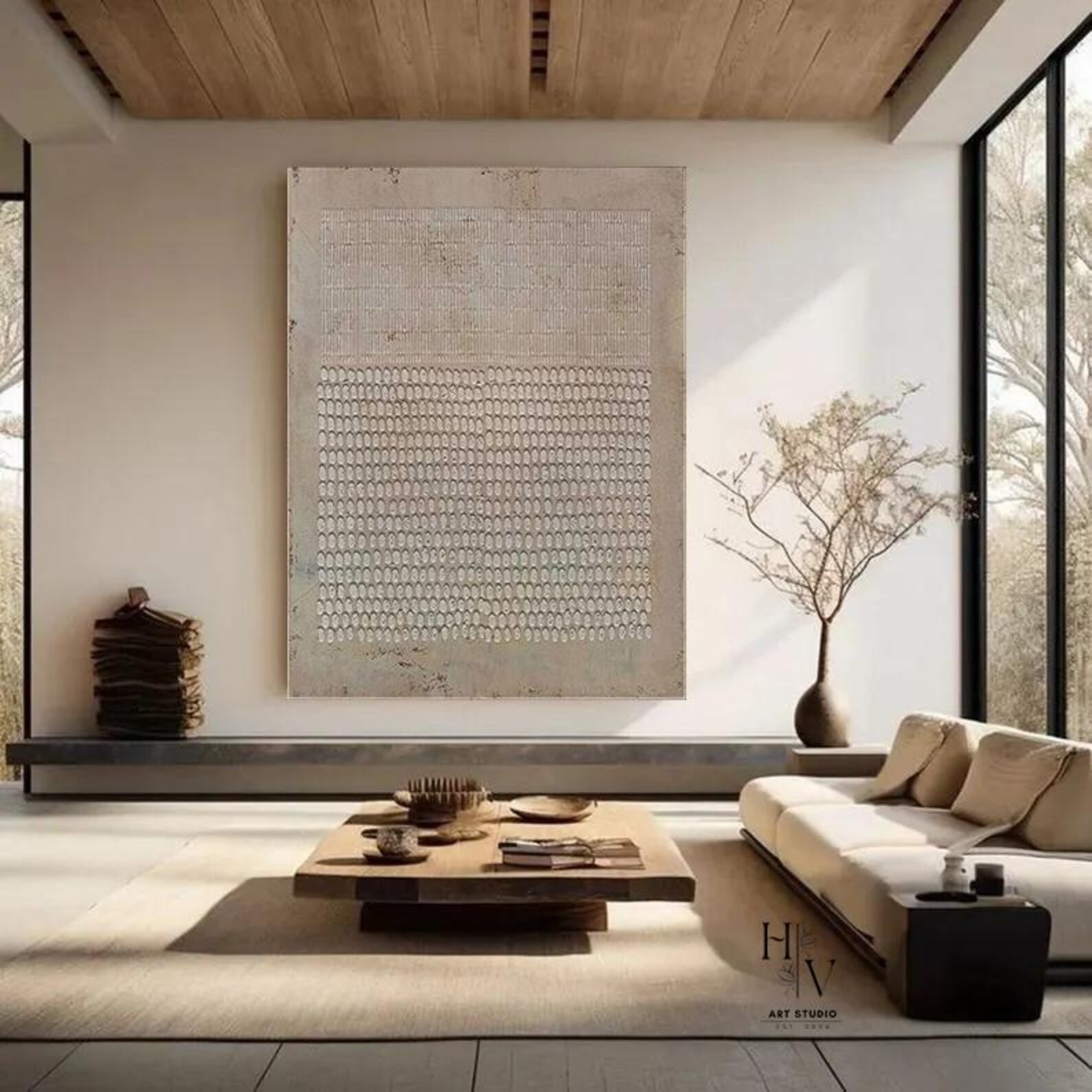 Large Wabi Sabi Beige Painting Modern 3D Minimalist Textured Abstract ...