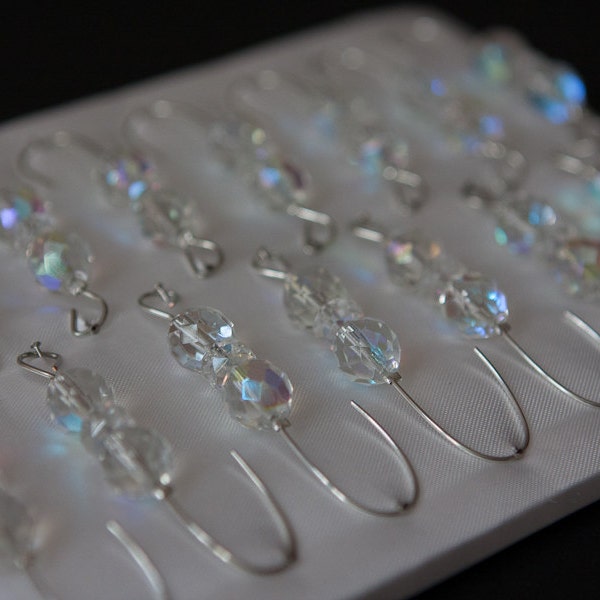 Beaded Ornament Hook Hangers - AB Crystal Beads with Silver Wire - FREE SHIPPING