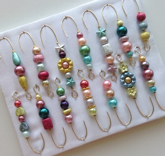 Items similar to C I J Ornament Hanger Hooks Assorted Glass Pearls