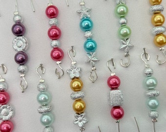 Ornament Hanger Hooks - Stardust Silver and Colorful Glass Pearls - FREE SHIPPING
