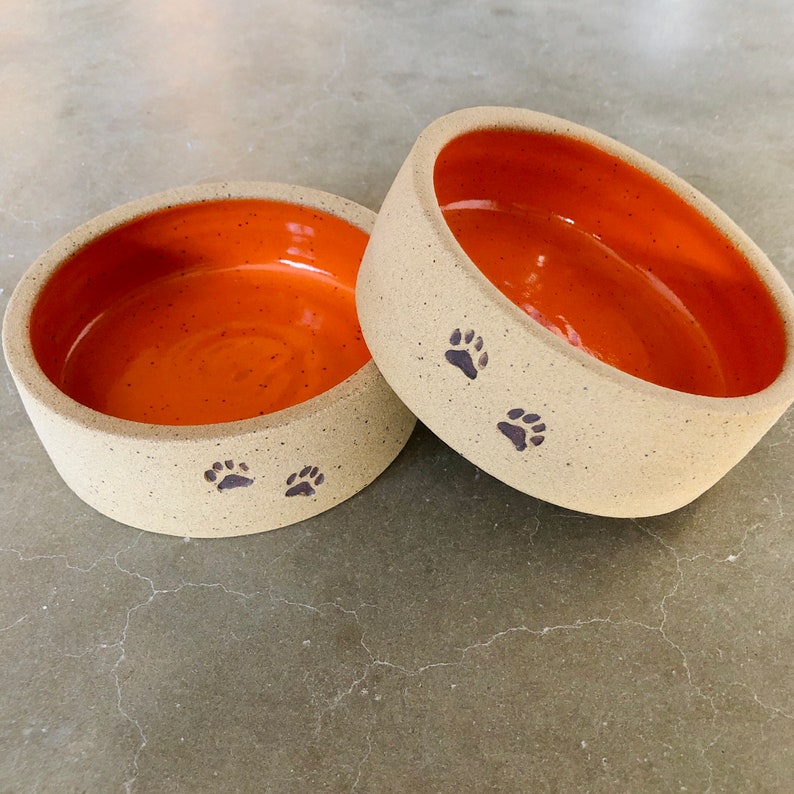 Small Ceramic Pet Bowl Paw Prints Etsy