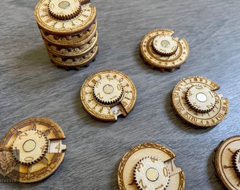 Gemagnetiseerde Wargaming-tellers (set van 5) | Wijzerplaat houten tafelblad, 0-49