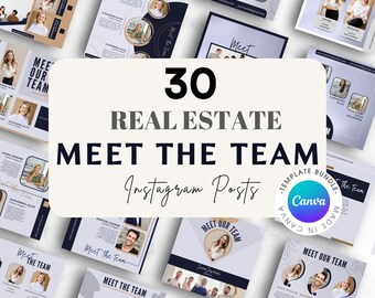 30 Träffa teamet för fastigheter Inlägg på sociala medier, Instagram-mallar för mäklare, uppdateringar av Canva-annonser, marknadsföringsmallar för sålda fastigheter