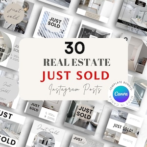 30 Real Estate Just Sold Social Media Posts, Realtor Instagram Templates, Canva Listing Updates, Sold Real Estate Marketing Templates