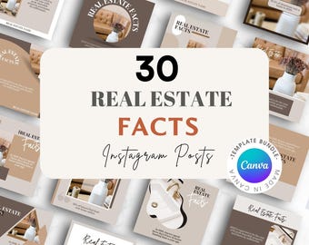 30 fakta om fastigheter Inlägg på sociala medier, Instagram-mallar för mäklare, uppdateringar av Canva-annonser, marknadsföringsmallar för sålda fastigheter
