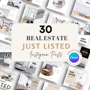 30 Real Estate Just Listed Social Media Posts, Realtor Instagram Templates, Canva Listing Updates, Sold Real Estate Marketing Templates