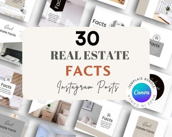 30 fakta om fastigheter Inlägg på sociala medier, Instagram-mallar för mäklare, uppdateringar av Canva-annonser, marknadsföringsmallar för sålda fastigheter