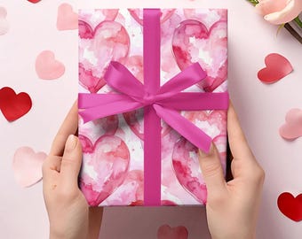 Pink Watercolor Hearts Wrapping Paper | Valentine Pattern