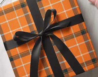 Rustic Orange Plaid Wrapping Paper: Fall Thanksgiving Gift Wrap
