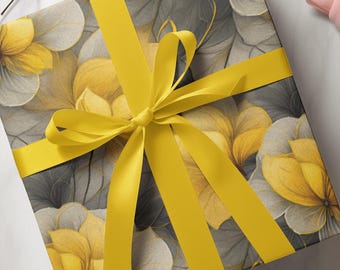 Yellow Floral Wrapping Paper: Elegant Gift Wrap, Artistic Design