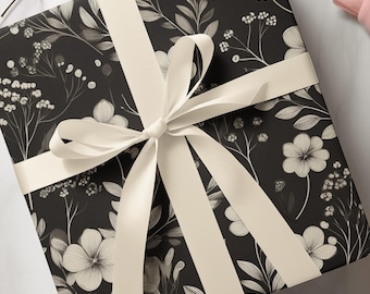 Elegant Floral Wrapping Paper: Black & White Vintage Style