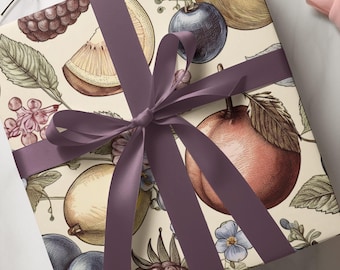Papel de regalo con motivos frutales: Envoltorio elegante para regalos, ocasiones especiales.