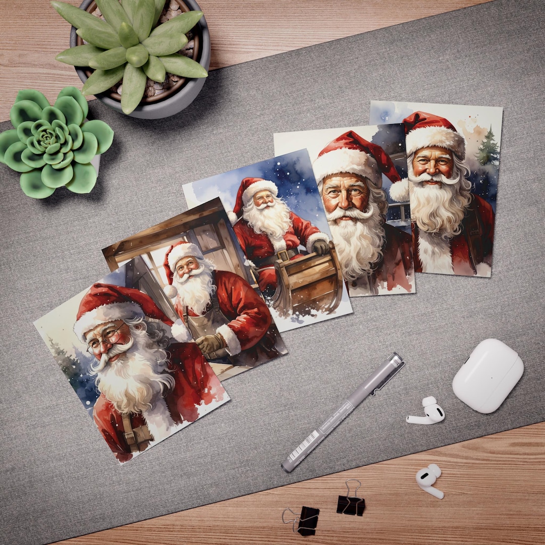 Santa Card Back Vintage Santa Claus Christmas Cards 5-pack | Greeting Cards - Etsy