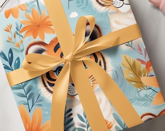 Floral Tiger Wrapping Paper: Fun Birthday Gift Wrap