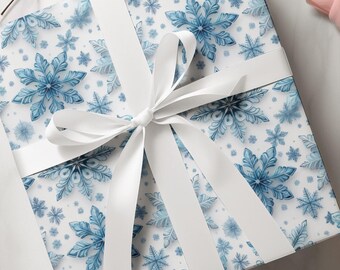 Snowflake Christmas Gift Wrap, Blue and White Gifts, Festive Wrapping Supplies