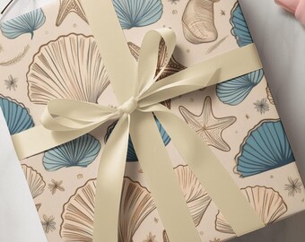 Papier cadeau coquillages côtiers : papier cadeau sur le thème nautique et océanique