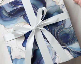 Elegant Blue Swirl Wrapping Paper | Gift Wrap for Special Occasions, Birthdays, Weddings, and Holidays