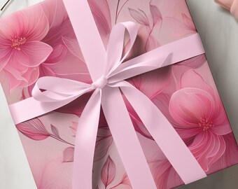 Rosa Geschenkpapier mit Blumenmuster: Elegante Geschenkverpackung, hochauflösender Druck